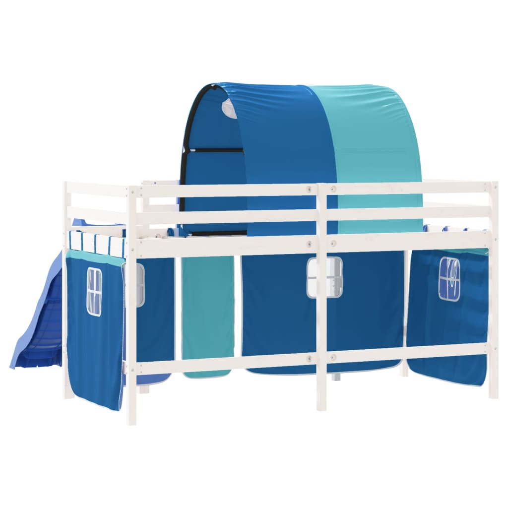 vidaXL Cama alta para niños con túnel madera pino azul 90x190 cm