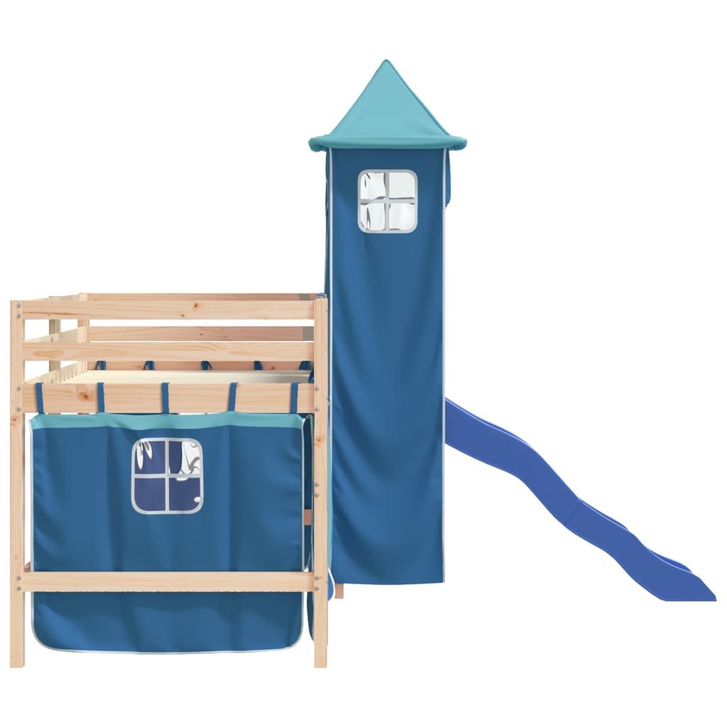 vidaXL Cama alta para niños con torre madera pino azul 80x200 cm