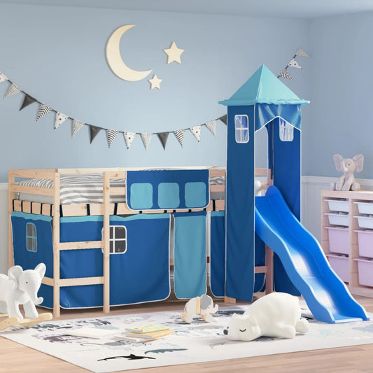 vidaXL Cama alta para niños con torre madera pino azul 80x200 cm