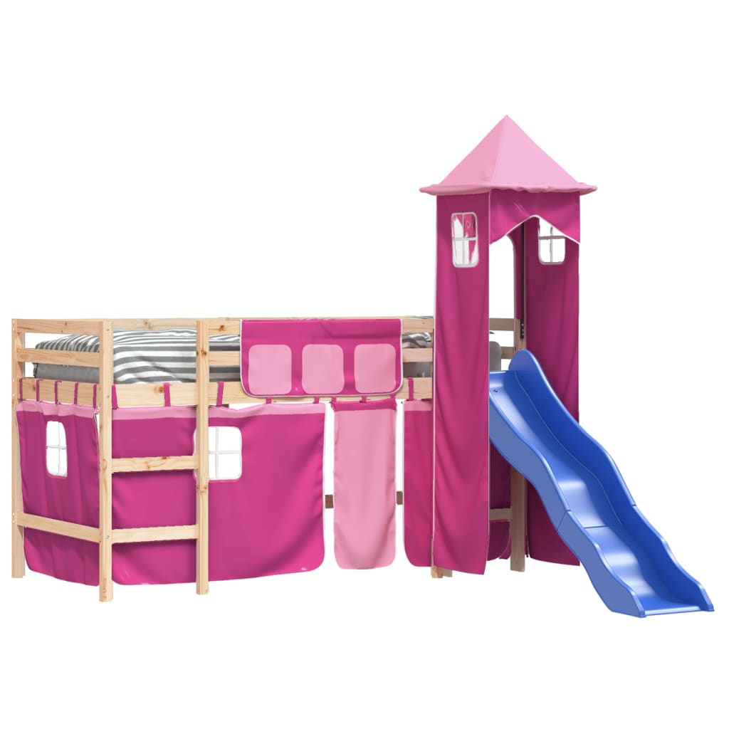 vidaXL Cama alta para niños con torre madera pino rosa 80x200 cm