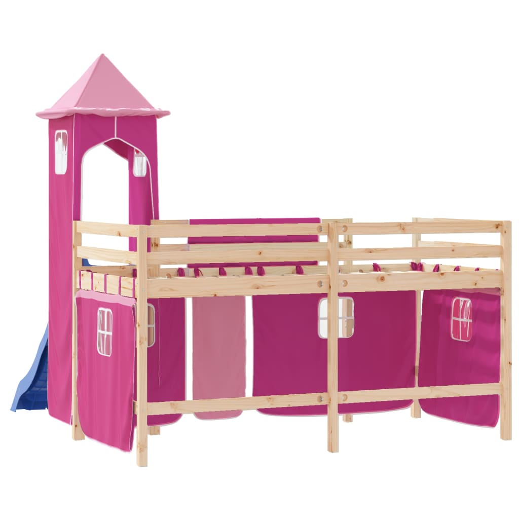 vidaXL Cama alta para niños con torre madera pino rosa 80x200 cm