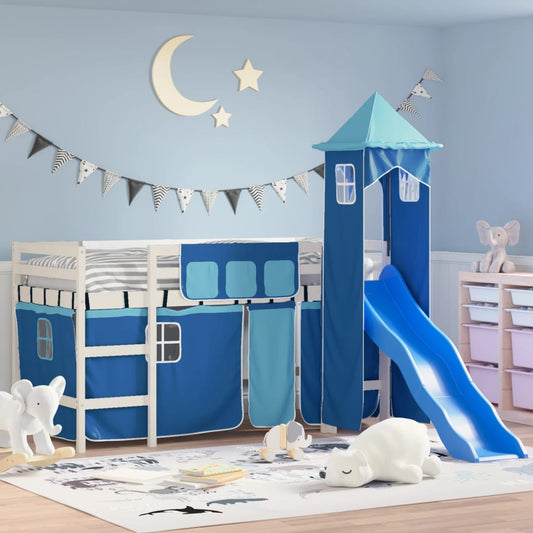 vidaXL Cama alta para niños con torre madera pino azul 80x200 cm