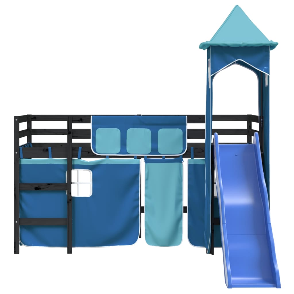 vidaXL Cama alta para niños con torre madera pino azul 80x200 cm