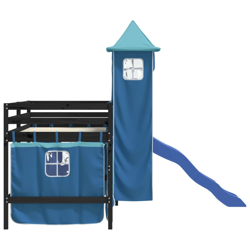 vidaXL Cama alta para niños con torre madera pino azul 80x200 cm