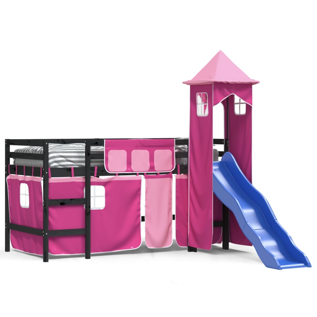 vidaXL Cama alta para niños con torre madera pino rosa 80x200 cm