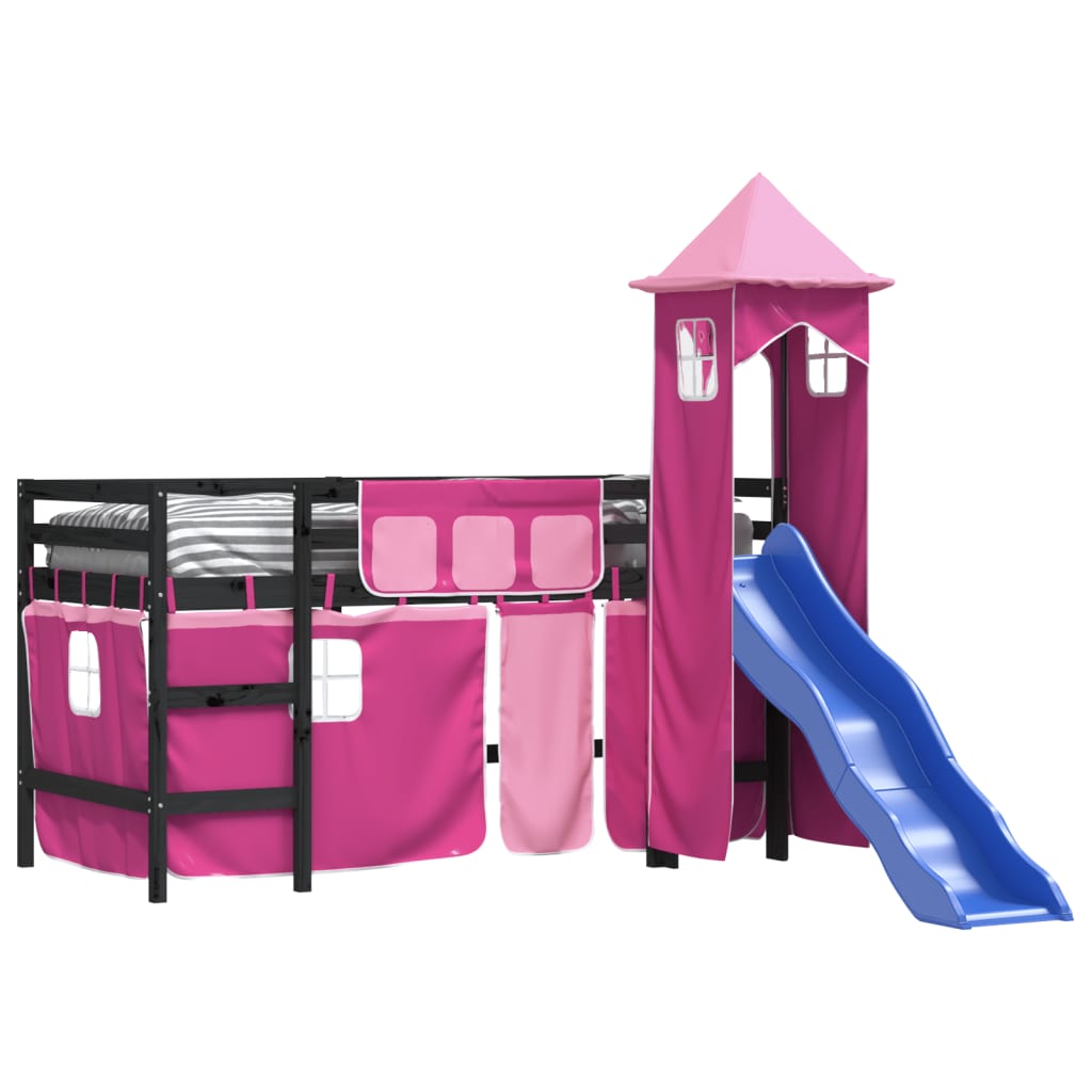 vidaXL Cama alta para niños con torre madera pino rosa 80x200 cm