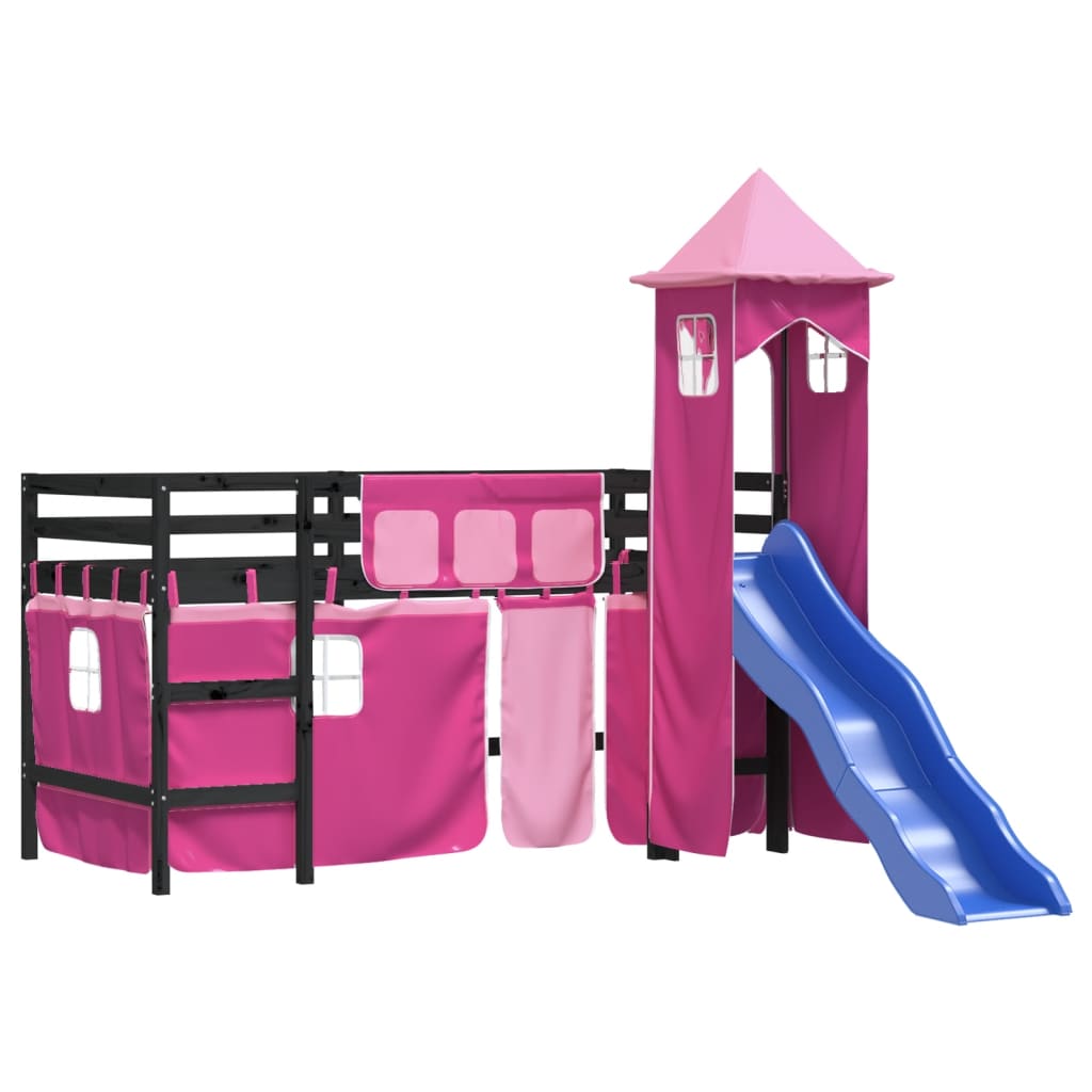 vidaXL Cama alta para niños con torre madera pino rosa 80x200 cm