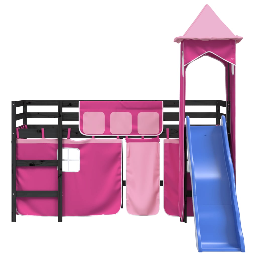 vidaXL Cama alta para niños con torre madera pino rosa 80x200 cm