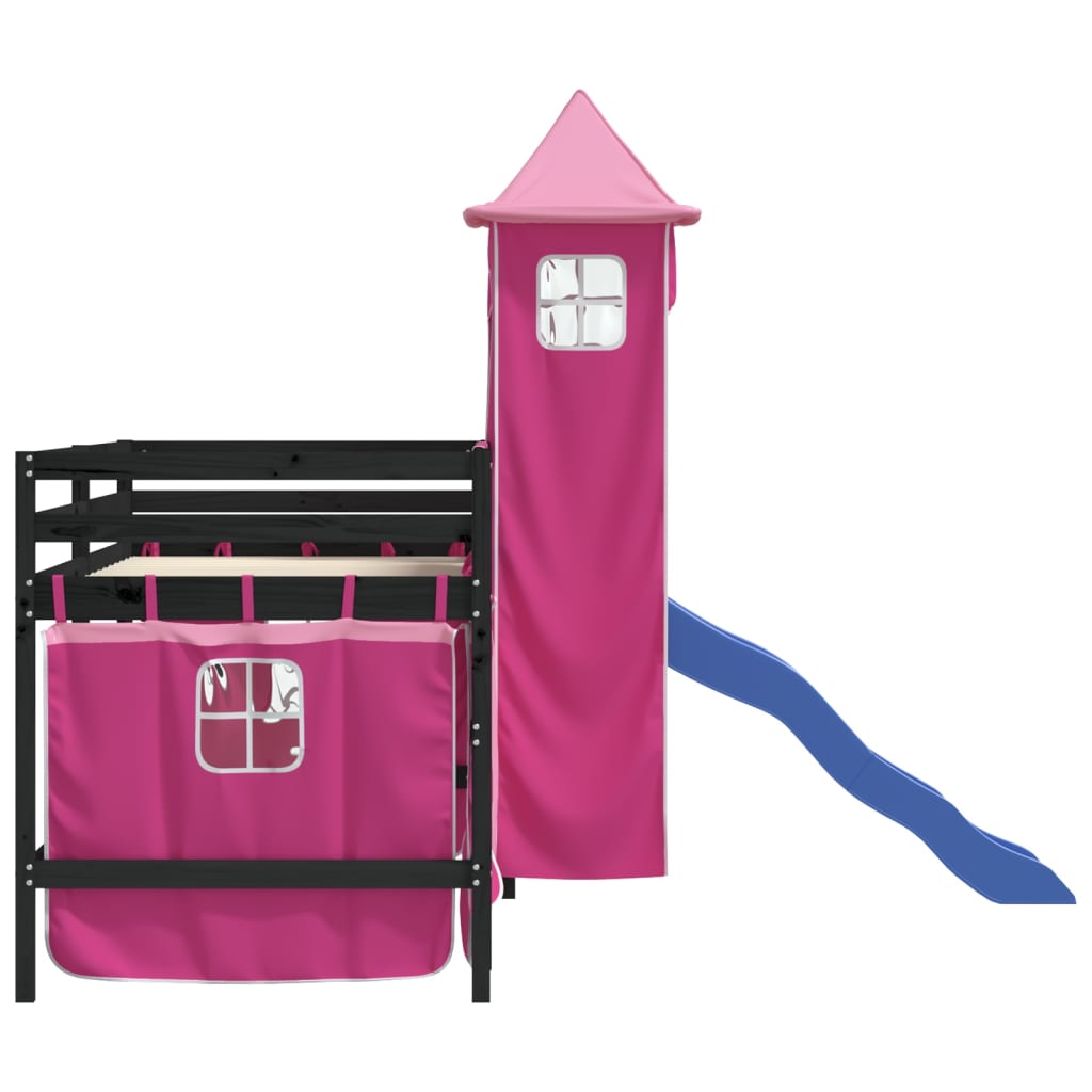 vidaXL Cama alta para niños con torre madera pino rosa 80x200 cm