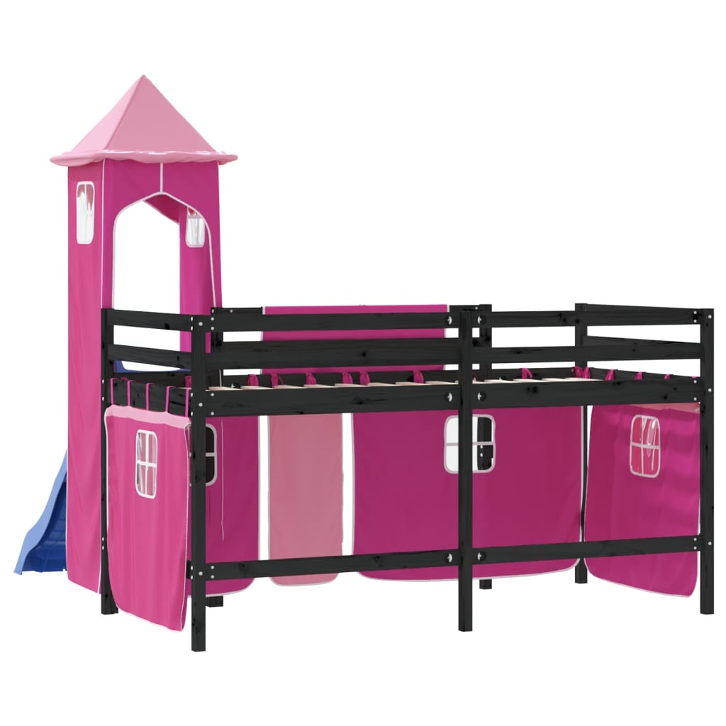 vidaXL Cama alta para niños con torre madera pino rosa 80x200 cm