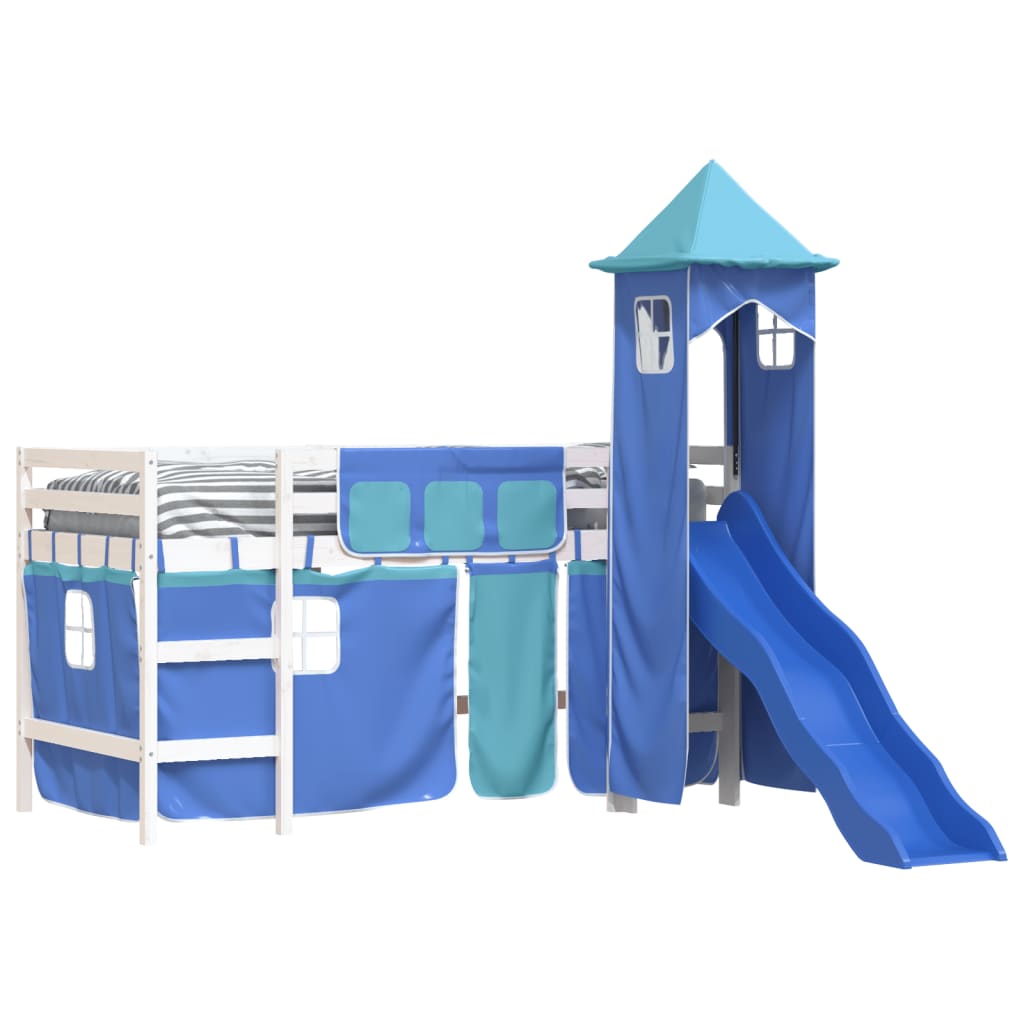 vidaXL Cama alta para niños con torre madera pino azul 90x200 cm