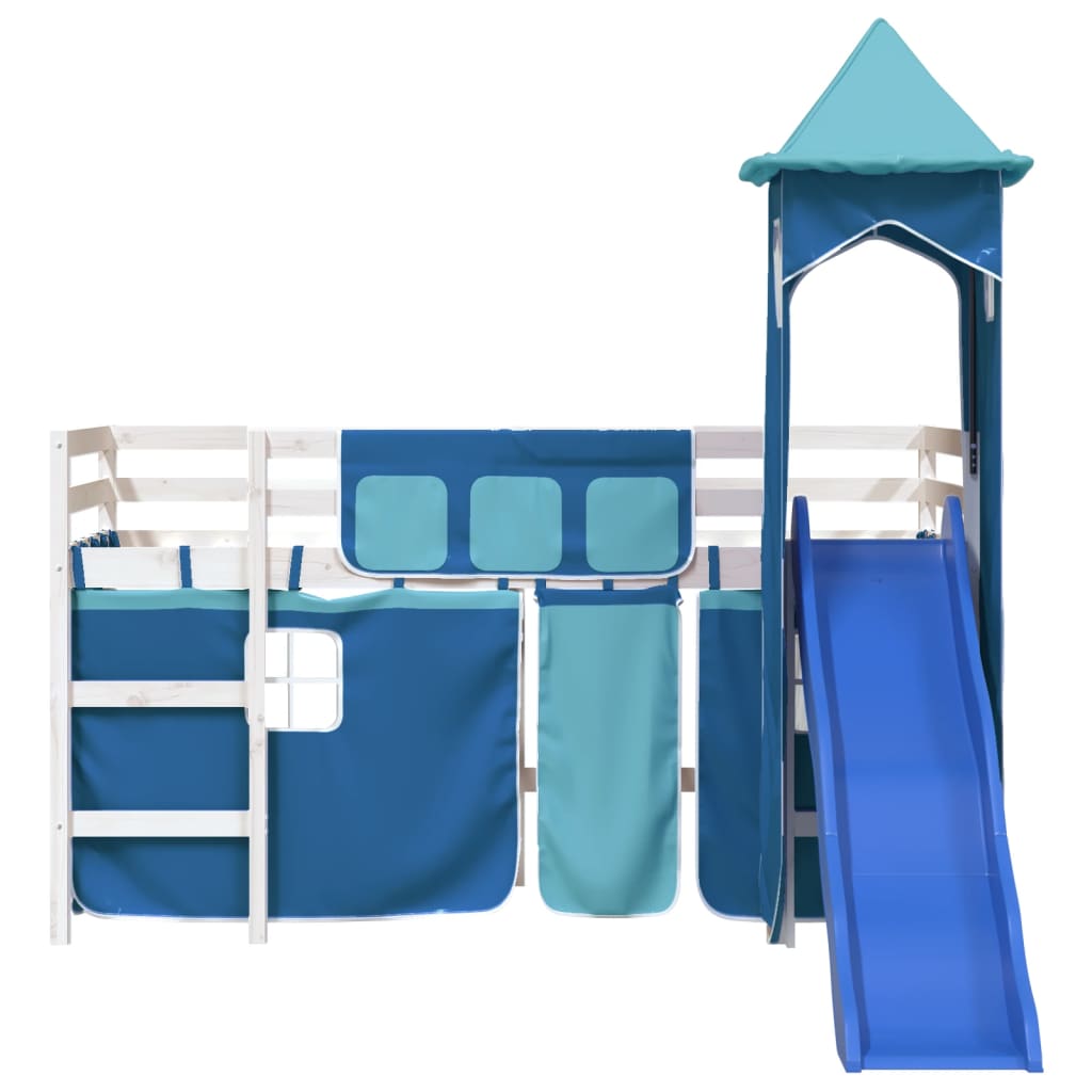 vidaXL Cama alta para niños con torre madera pino azul 90x200 cm