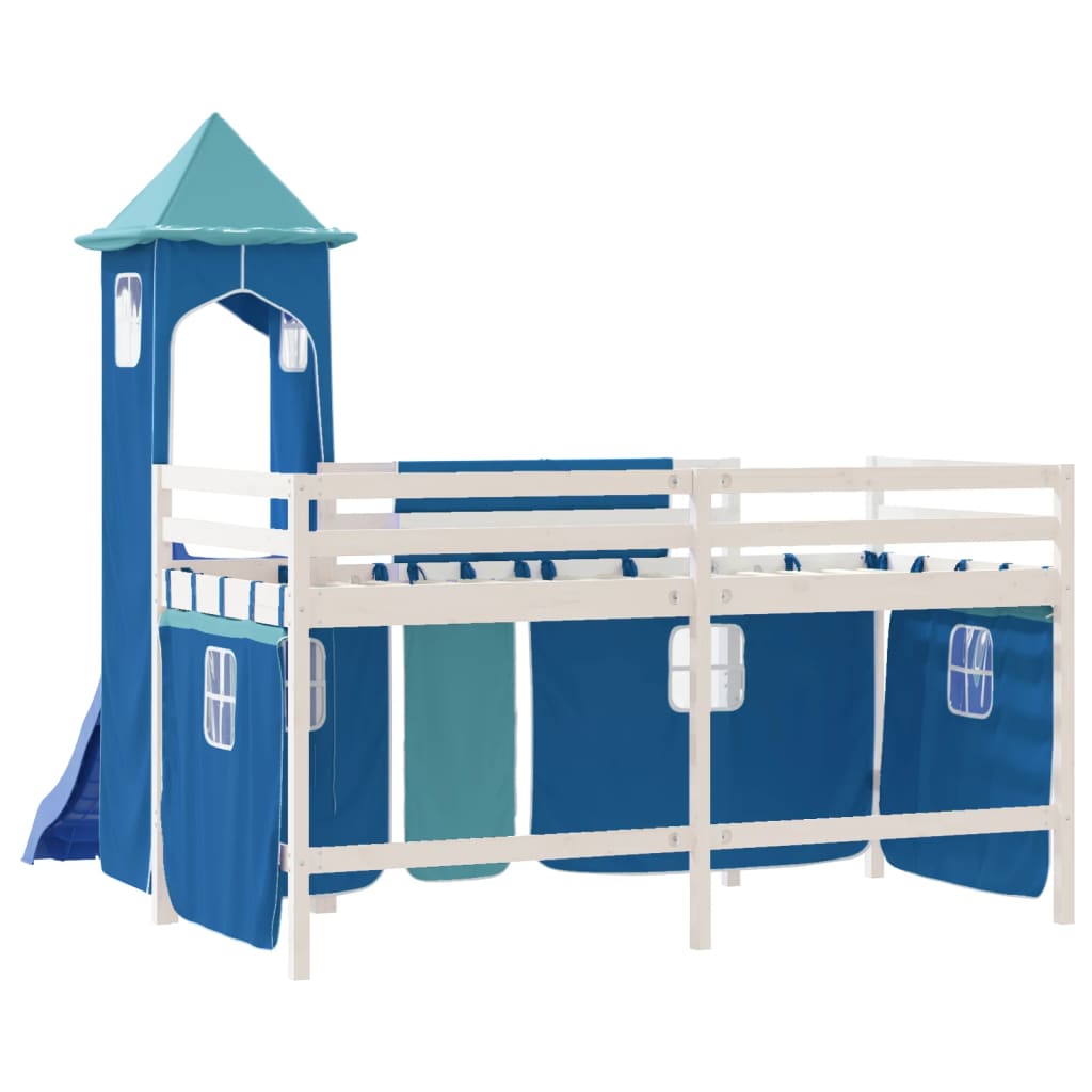 vidaXL Cama alta para niños con torre madera pino azul 90x200 cm