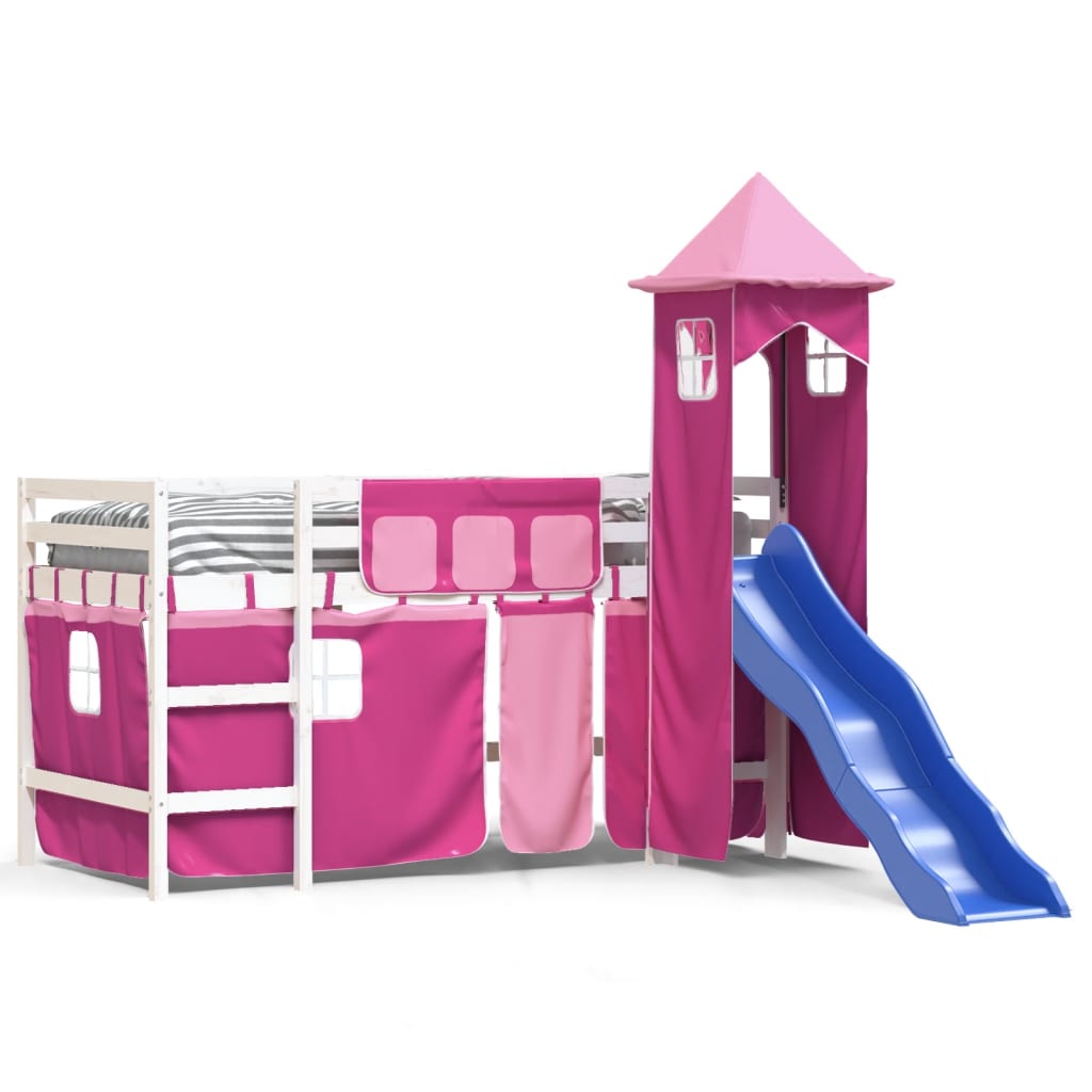 vidaXL Cama alta para niños con torre madera pino rosa 90x200 cm