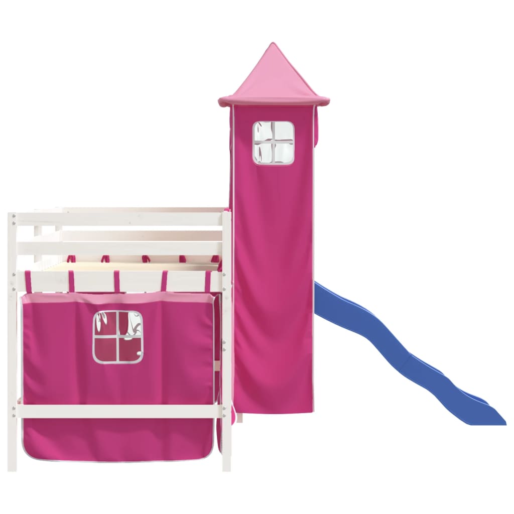 vidaXL Cama alta para niños con torre madera pino rosa 90x200 cm