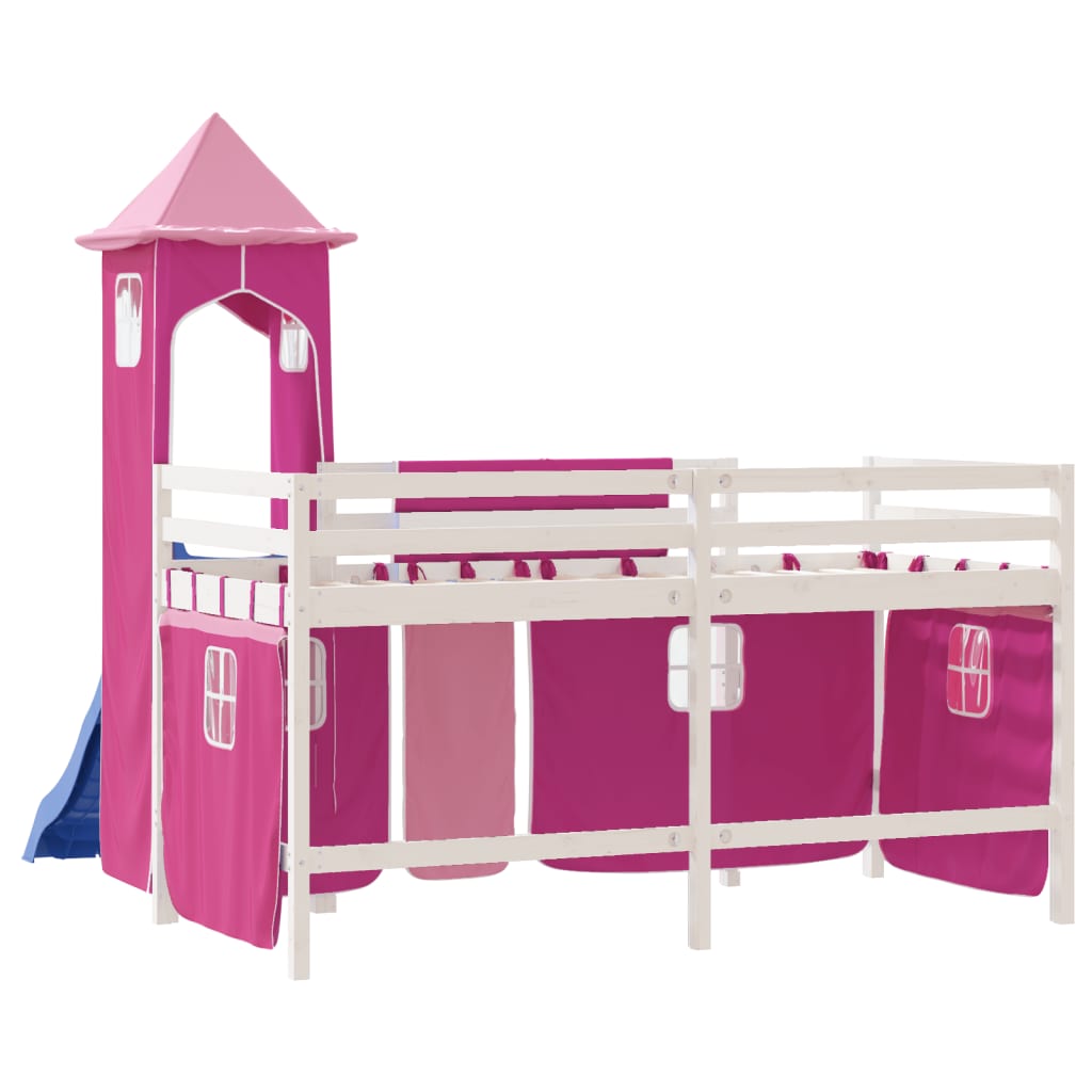 vidaXL Cama alta para niños con torre madera pino rosa 90x200 cm