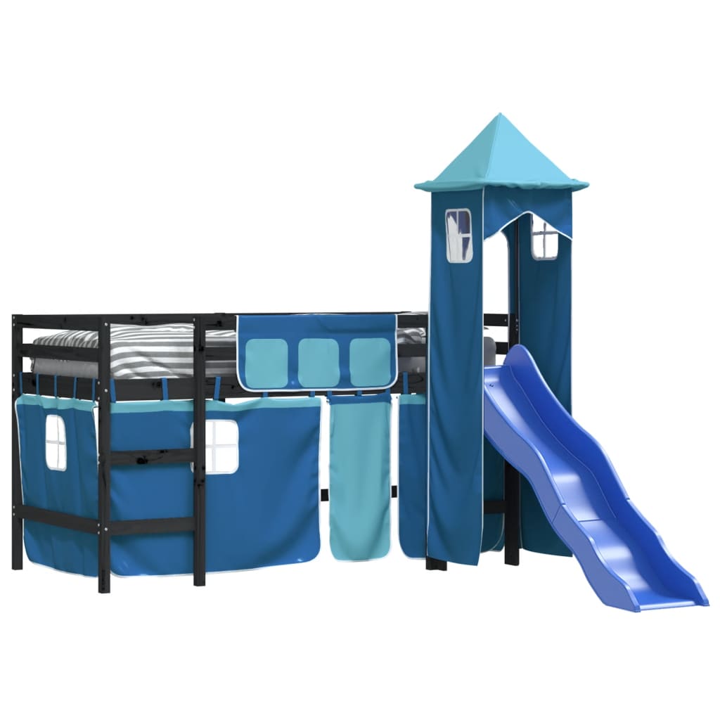 vidaXL Cama alta para niños con torre madera pino azul 90x200 cm