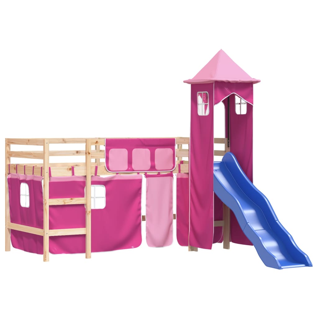 vidaXL Cama alta para niños con torre madera pino rosa 90x190 cm