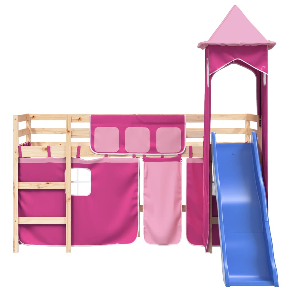 vidaXL Cama alta para niños con torre madera pino rosa 90x190 cm