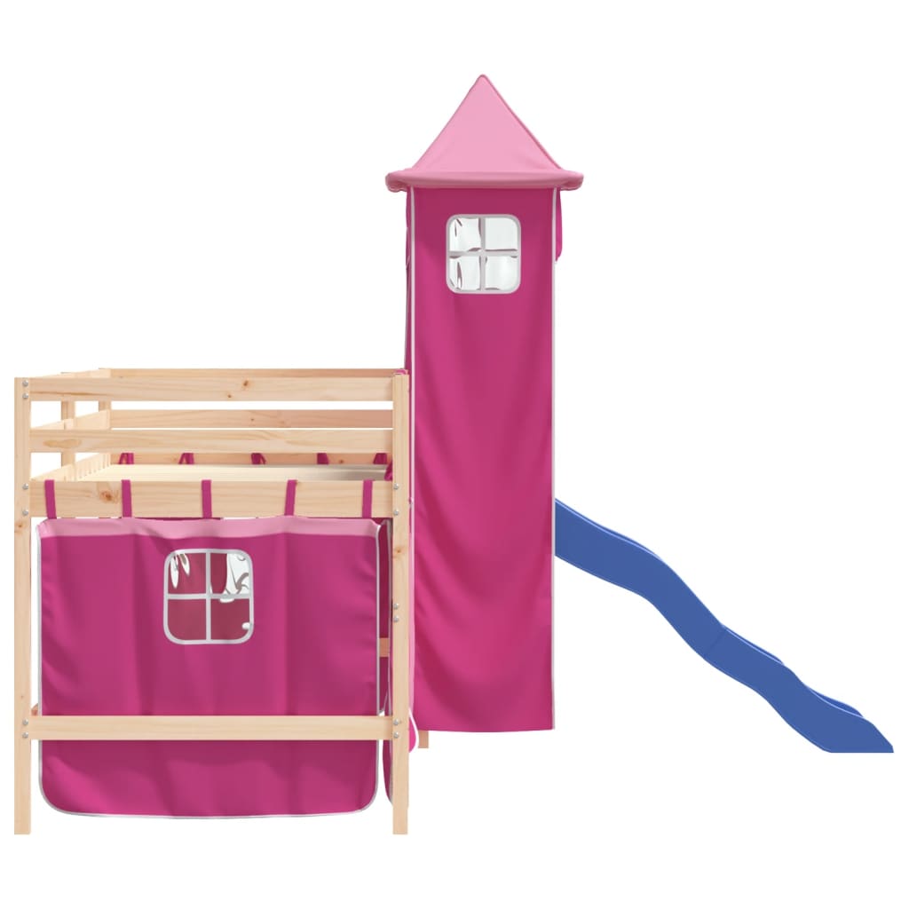 vidaXL Cama alta para niños con torre madera pino rosa 90x190 cm