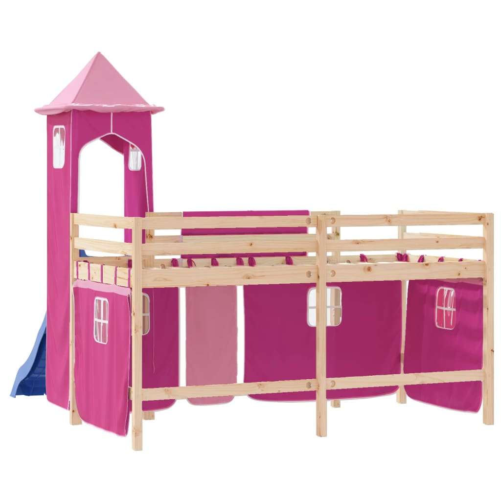 vidaXL Cama alta para niños con torre madera pino rosa 90x190 cm