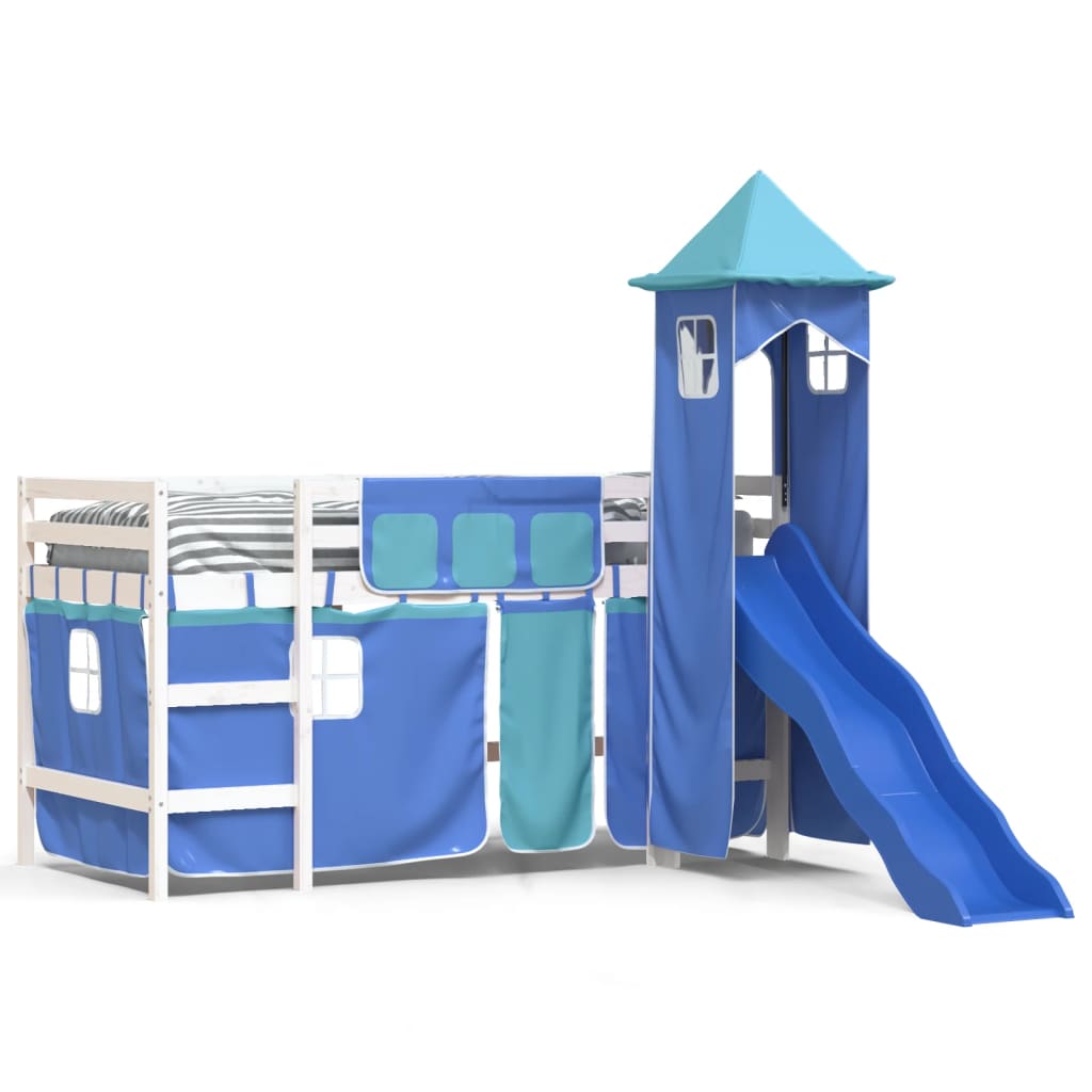 vidaXL Cama alta para niños con torre madera pino azul 90x190 cm