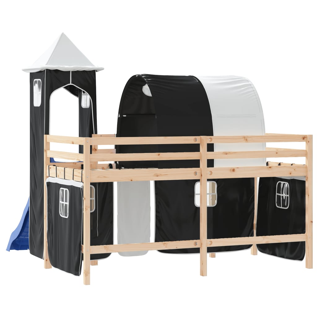 vidaXL Cama alta niños con torre madera pino blanco negro 80x200 cm