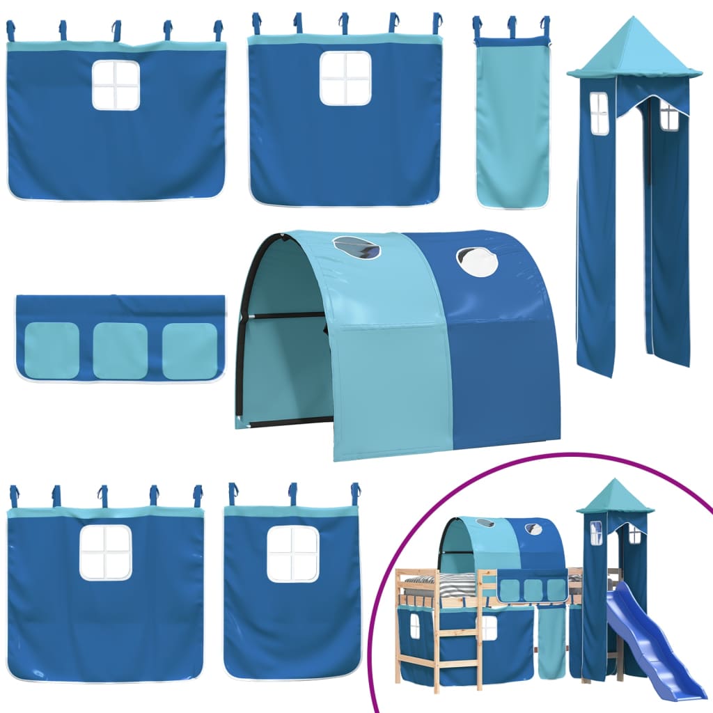 vidaXL Cama alta para niños con torre madera pino azul 80x200 cm