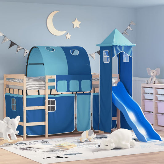 vidaXL Cama alta para niños con torre madera pino azul 80x200 cm