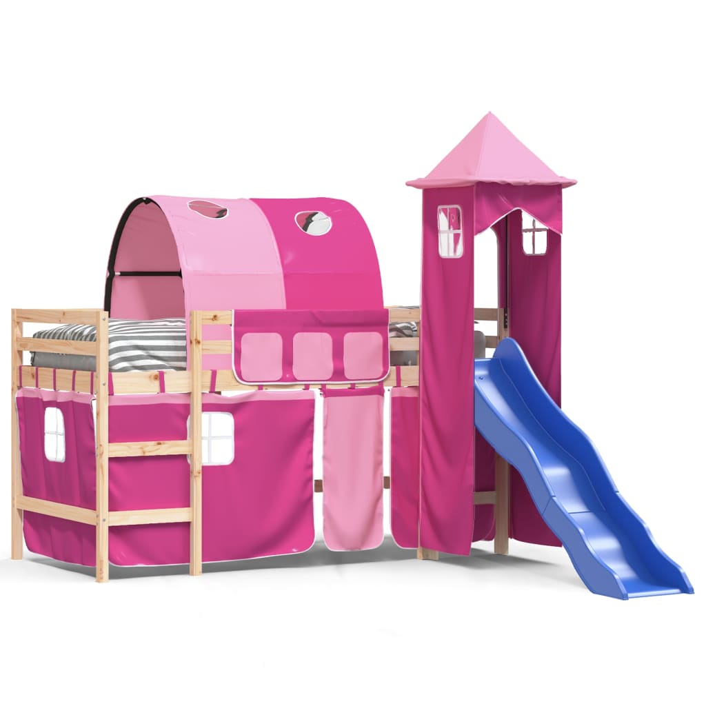 vidaXL Cama alta para niños con torre madera pino rosa 80x200 cm