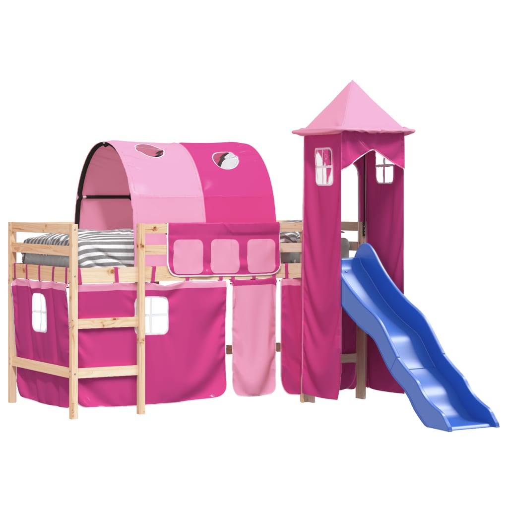 vidaXL Cama alta para niños con torre madera pino rosa 80x200 cm