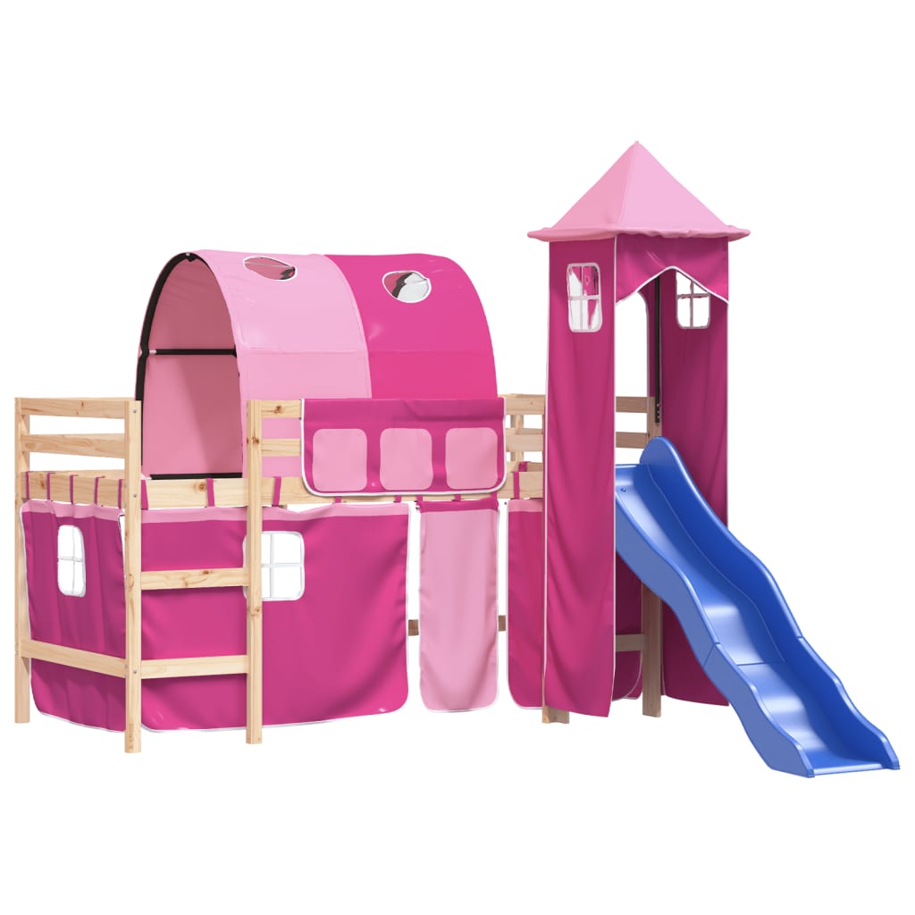 vidaXL Cama alta para niños con torre madera pino rosa 80x200 cm