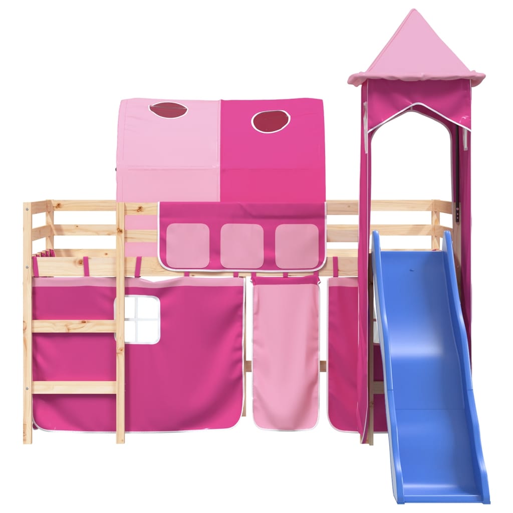 vidaXL Cama alta para niños con torre madera pino rosa 80x200 cm