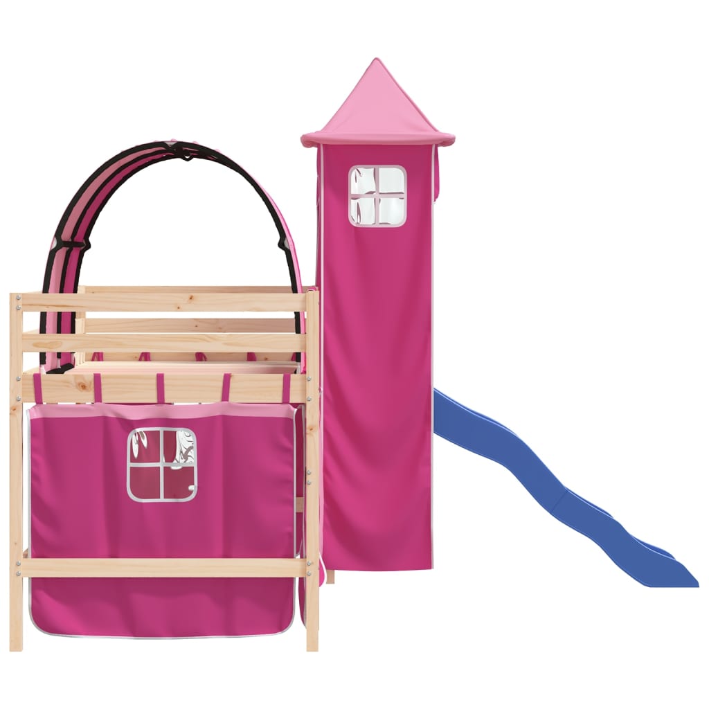 vidaXL Cama alta para niños con torre madera pino rosa 80x200 cm