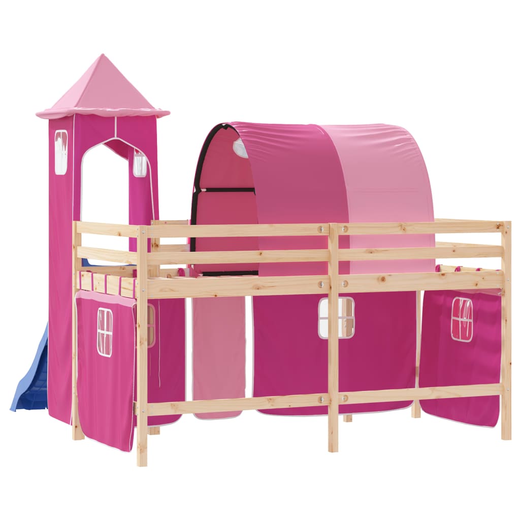 vidaXL Cama alta para niños con torre madera pino rosa 80x200 cm