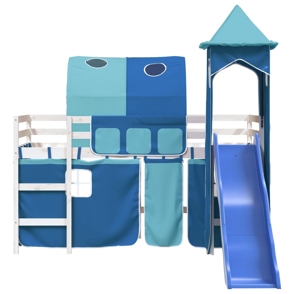 vidaXL Cama alta para niños con torre madera pino azul 80x200 cm