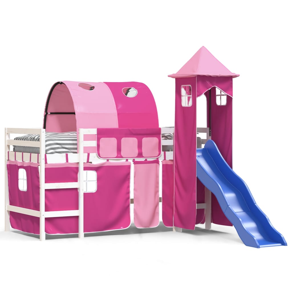 vidaXL Cama alta para niños con torre madera pino rosa 80x200 cm