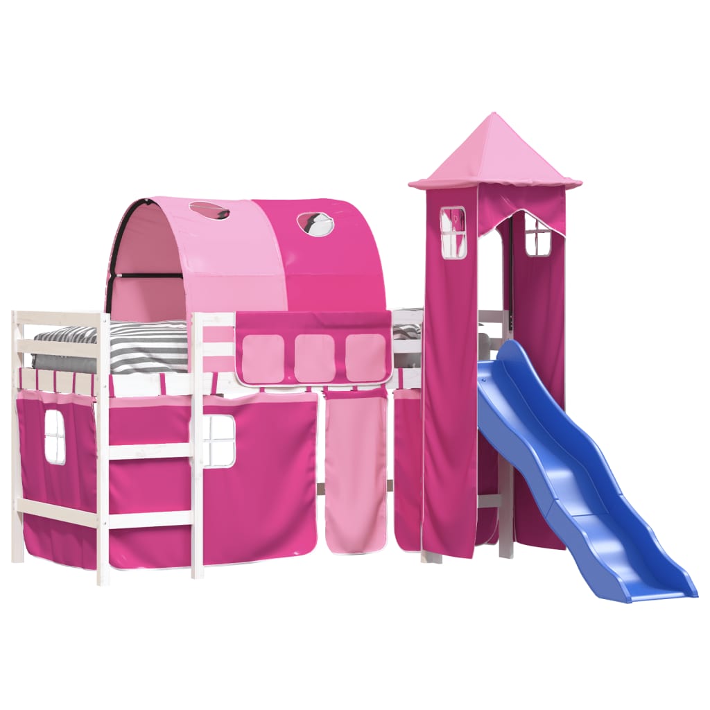 vidaXL Cama alta para niños con torre madera pino rosa 80x200 cm