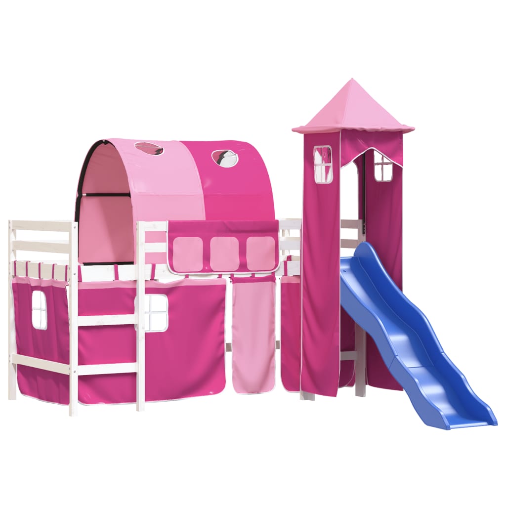 vidaXL Cama alta para niños con torre madera pino rosa 80x200 cm