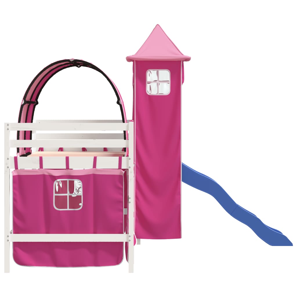 vidaXL Cama alta para niños con torre madera pino rosa 80x200 cm