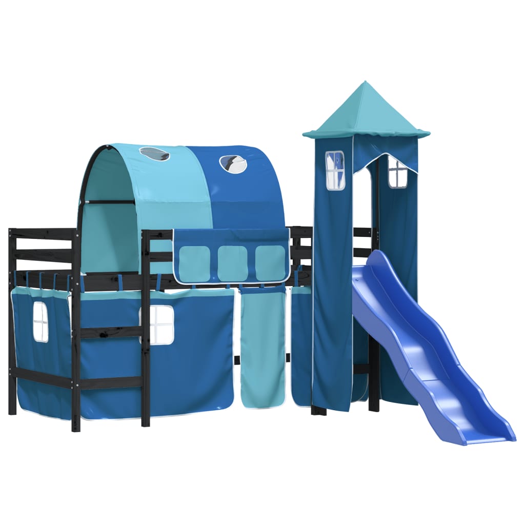 vidaXL Cama alta para niños con torre madera pino azul 80x200 cm