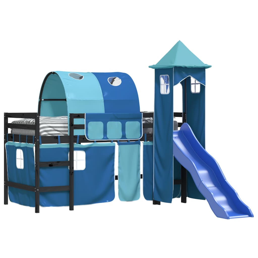 vidaXL Cama alta para niños con torre madera pino azul 80x200 cm