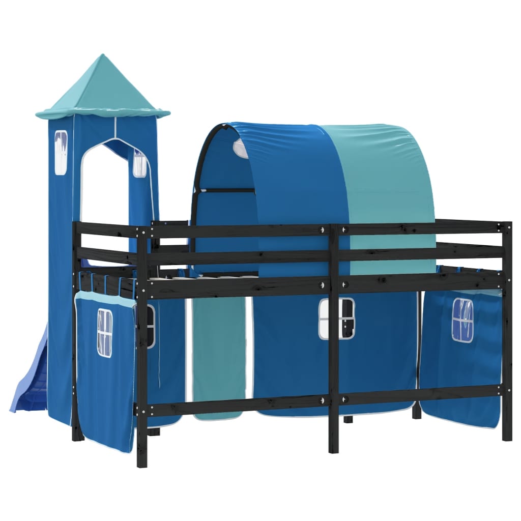 vidaXL Cama alta para niños con torre madera pino azul 80x200 cm