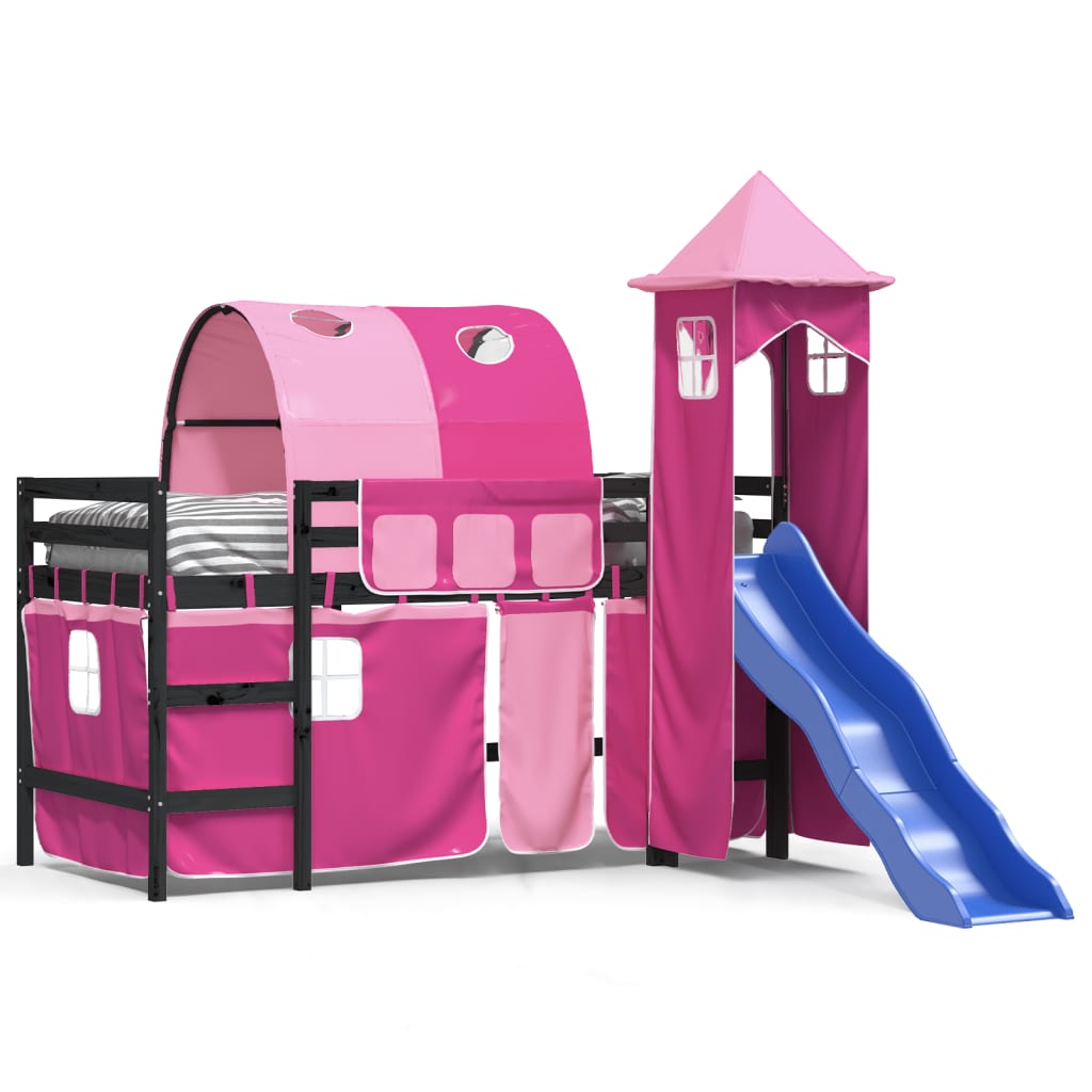 vidaXL Cama alta para niños con torre madera pino rosa 80x200 cm