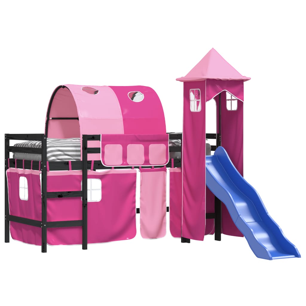 vidaXL Cama alta para niños con torre madera pino rosa 80x200 cm