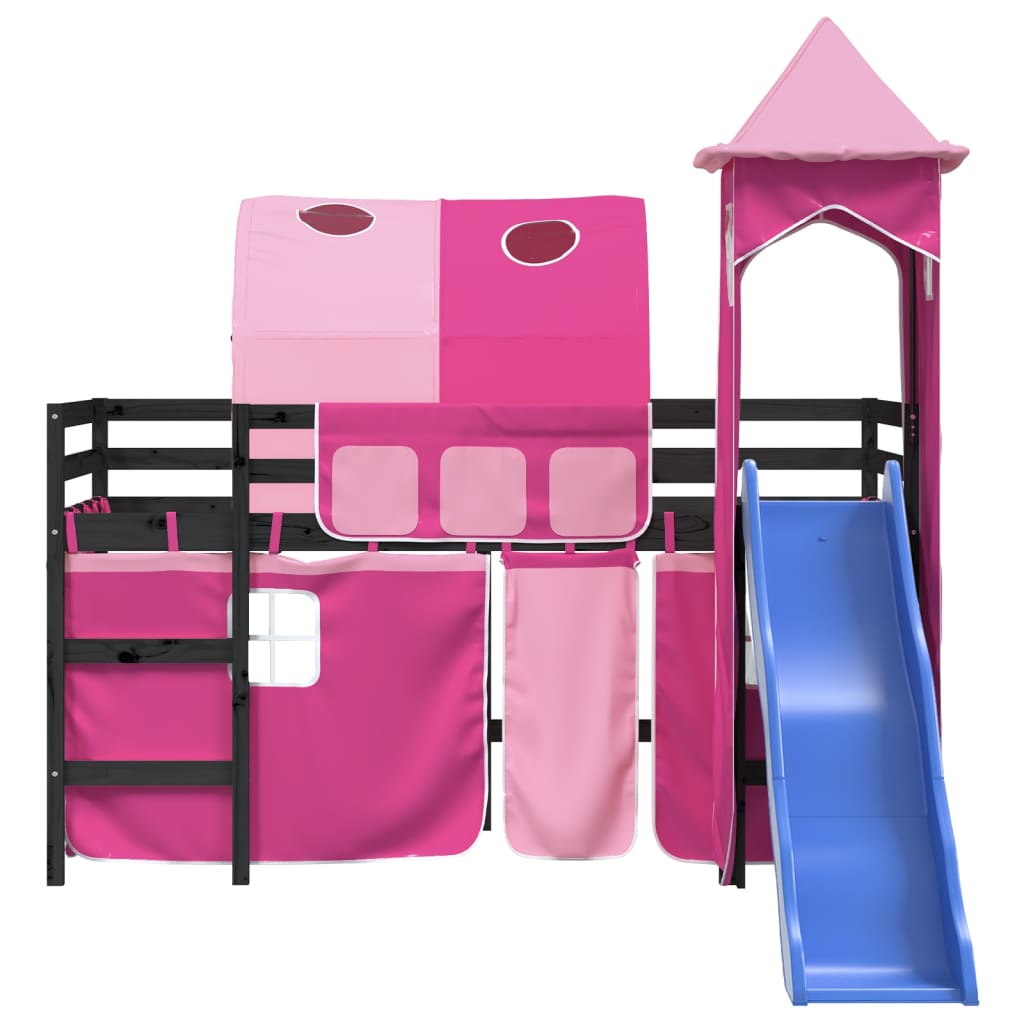 vidaXL Cama alta para niños con torre madera pino rosa 80x200 cm