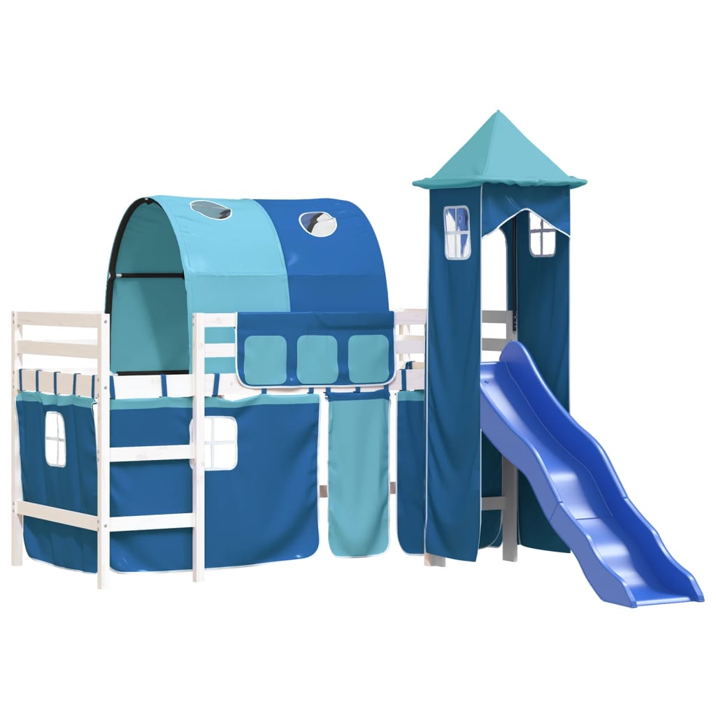 vidaXL Cama alta para niños con torre madera pino azul 90x200 cm