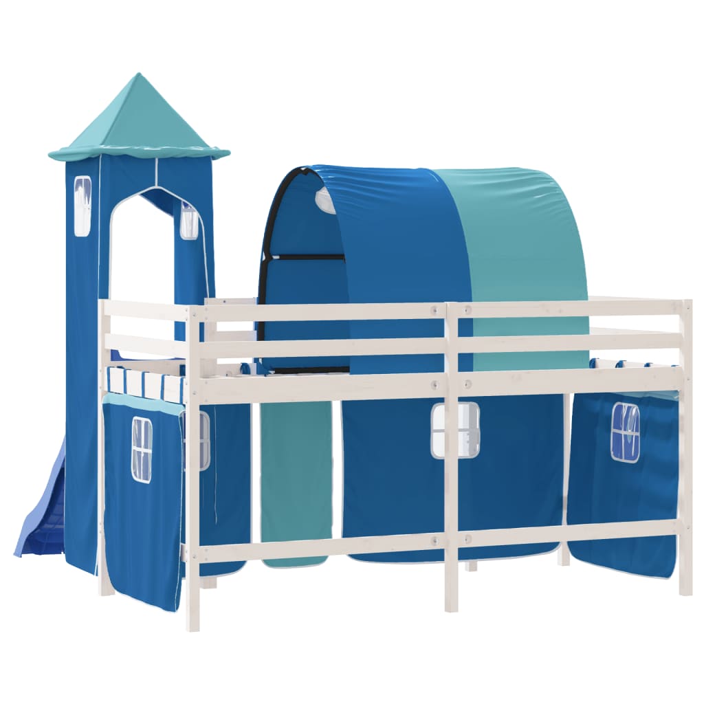 vidaXL Cama alta para niños con torre madera pino azul 90x200 cm