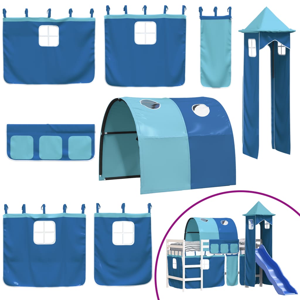 vidaXL Cama alta para niños con torre madera pino azul 90x200 cm