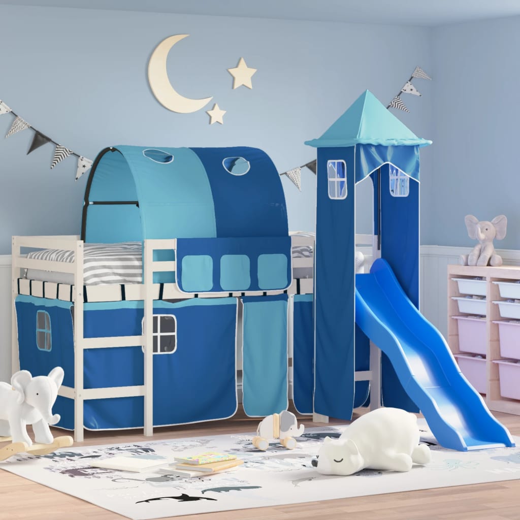 vidaXL Cama alta para niños con torre madera pino azul 90x200 cm